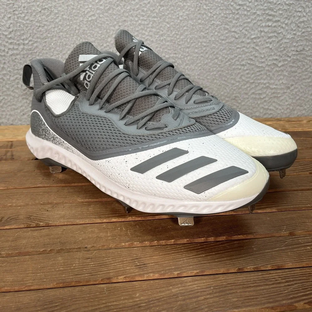 Adidas Baseball Cleats Mens‎ 15 Gray White Icon V Bounce Shoes Sports NEW